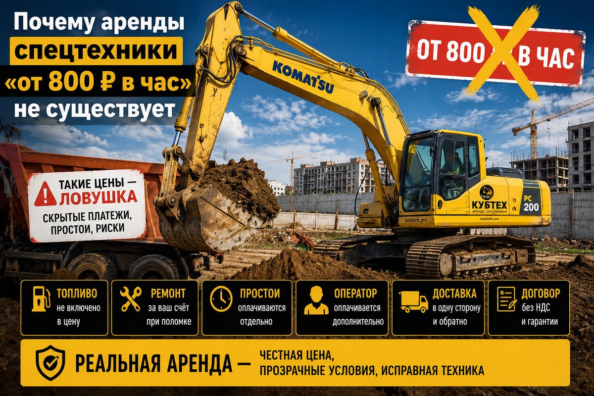 Почему аренды спецтехники от 800 рублей в час не существует — разбор себестоимости моточаса от Кубтех